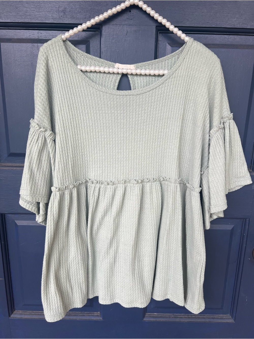 Light Sage Waffle Knit Peplum Top - Brand: entro